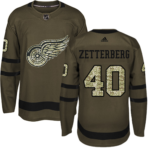 Adidas Red Wings #40 Henrik Zetterberg Green Salute to Service Stitched NHL Jersey - Click Image to Close